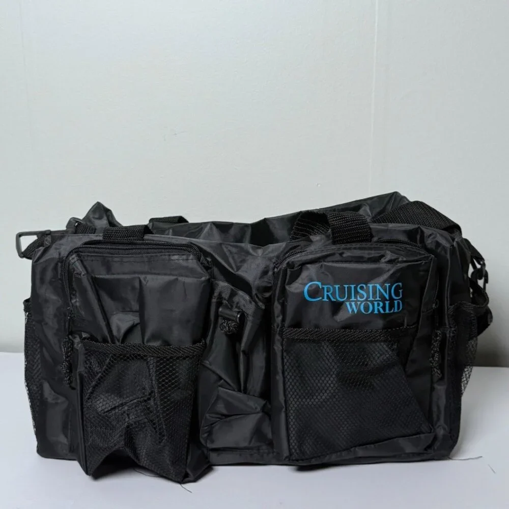Vintage Cruising World Multi Pocket Black Tote Travel Duffel Bag Promotional